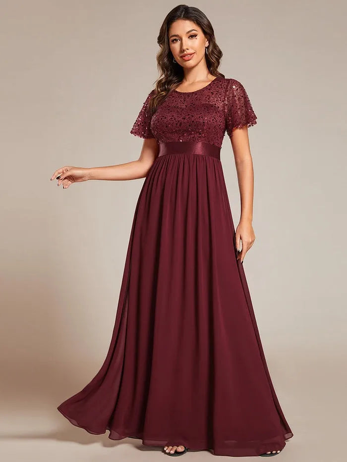 Vestido elegante de mujer con lentejuelas para dama de honor de boda de celebridades Vestido de fiesta de corte A con mangas largas de trompeta para mujer Vestidos de Fiesta