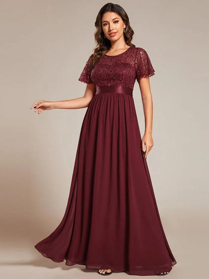 Women's Elegant Sequined Celebrity Wedding Bridesmaid Dress Women's Long Trumpet Sleeve A-line Party Dress Vestidos De Fiesta