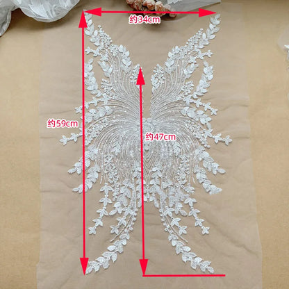 NEW Beaded Sequins Bridal Lace Fabric Advanced Customization Wedding Dress AB Set Front Chest Back Flower RS4174