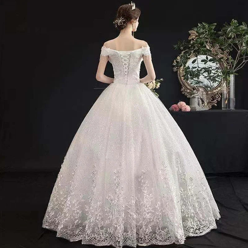 Robes de mariée Illusion col bateau courte paillettes broderie épaules dénudées dos nu tulle dentelle luxe femmes robe de mariée GB282