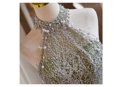 New Arrived Green Color Halter Neck A-Line Luxury Evening Dresses 2024 High-end Texture Beading Gown for Women Wedding Party