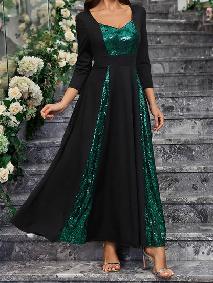 Robe longue de soirée à paillettes vintage pour femmes, col en V, dos ouvert, robe de soirée de mariage, robe de soirée de remise de diplôme extensible, 2024