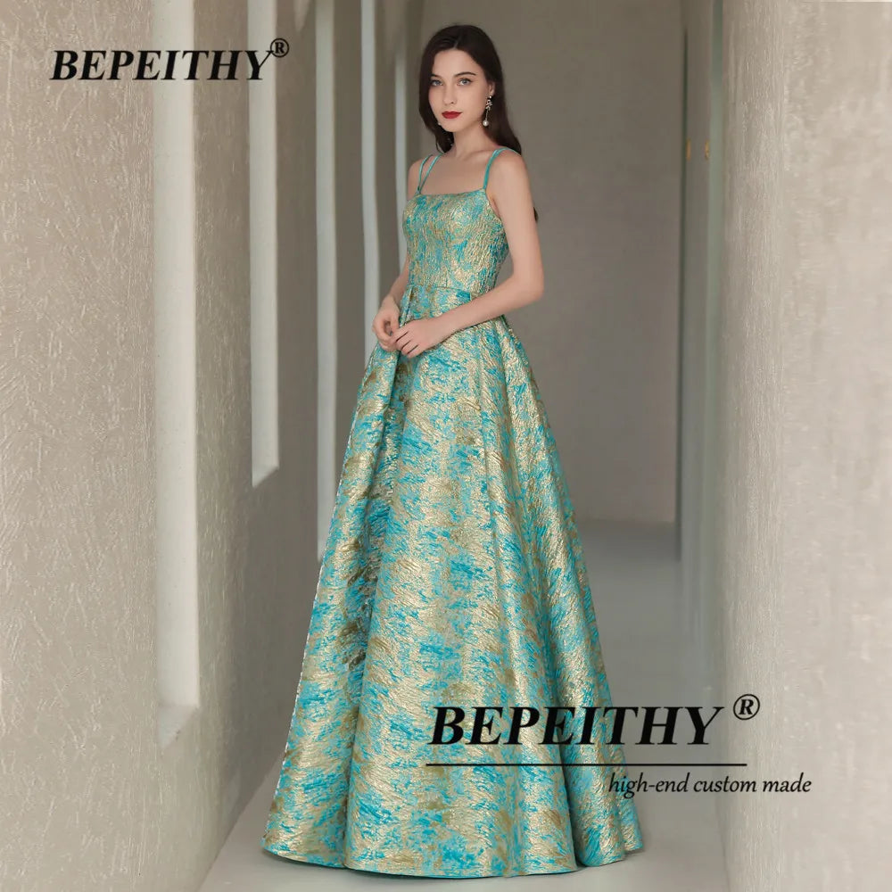 BEPEITHY A-Line Elegant Green Prom Dresses Sleeveless Wedding Party Gown Formal Occasion Floor Length Evening Dress Luxury 2023