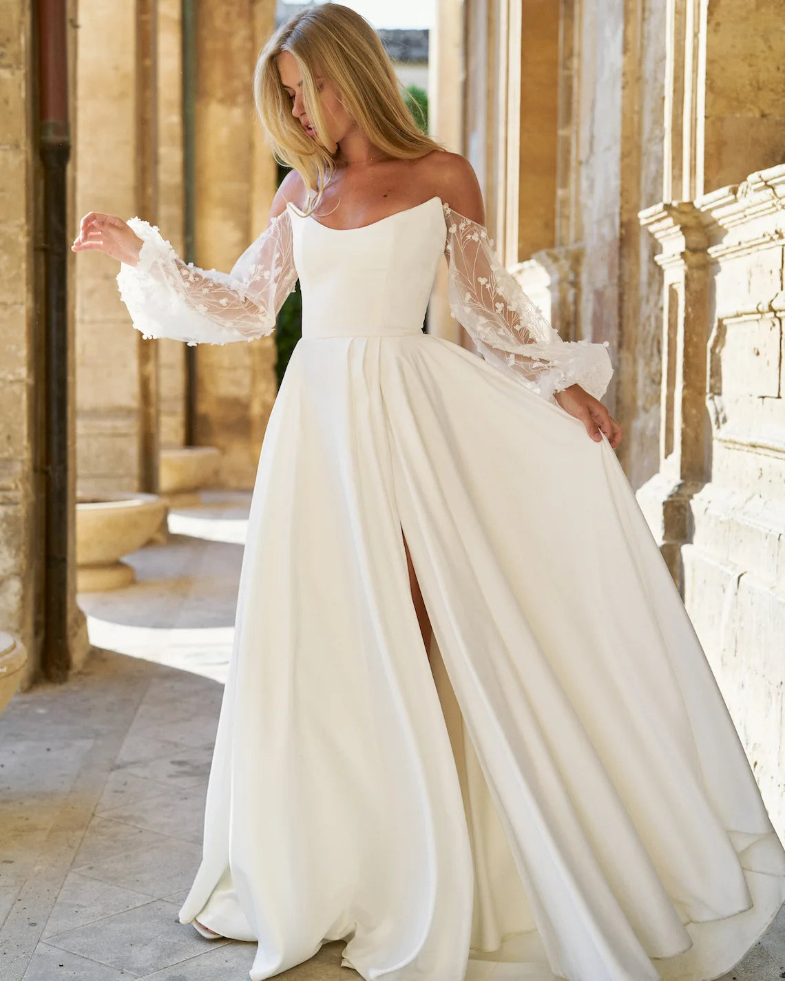 Robes De Mariée 2024 Blanc Épaule Dénudée Robe De Soirée De Mariage À Manches Longues Sexy Simple Mariées Robes De Mariée En Dentelle Robe De Mariée