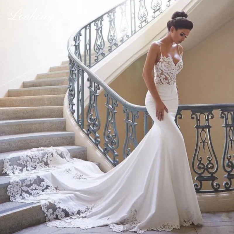 Robe de mariée sirène en satin et dentelle Morden, robe de mariée sans manches en cœur, simple, unie, longue traîne, traîne de balayage, sur mesure, 2024