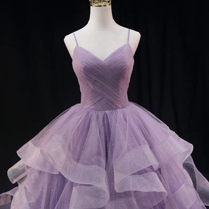 Robe de soirée violette en tulle plissé sans bretelles, sans manches, longueur au sol, grande taille, à lacets, robe de soirée pour femmes B2155