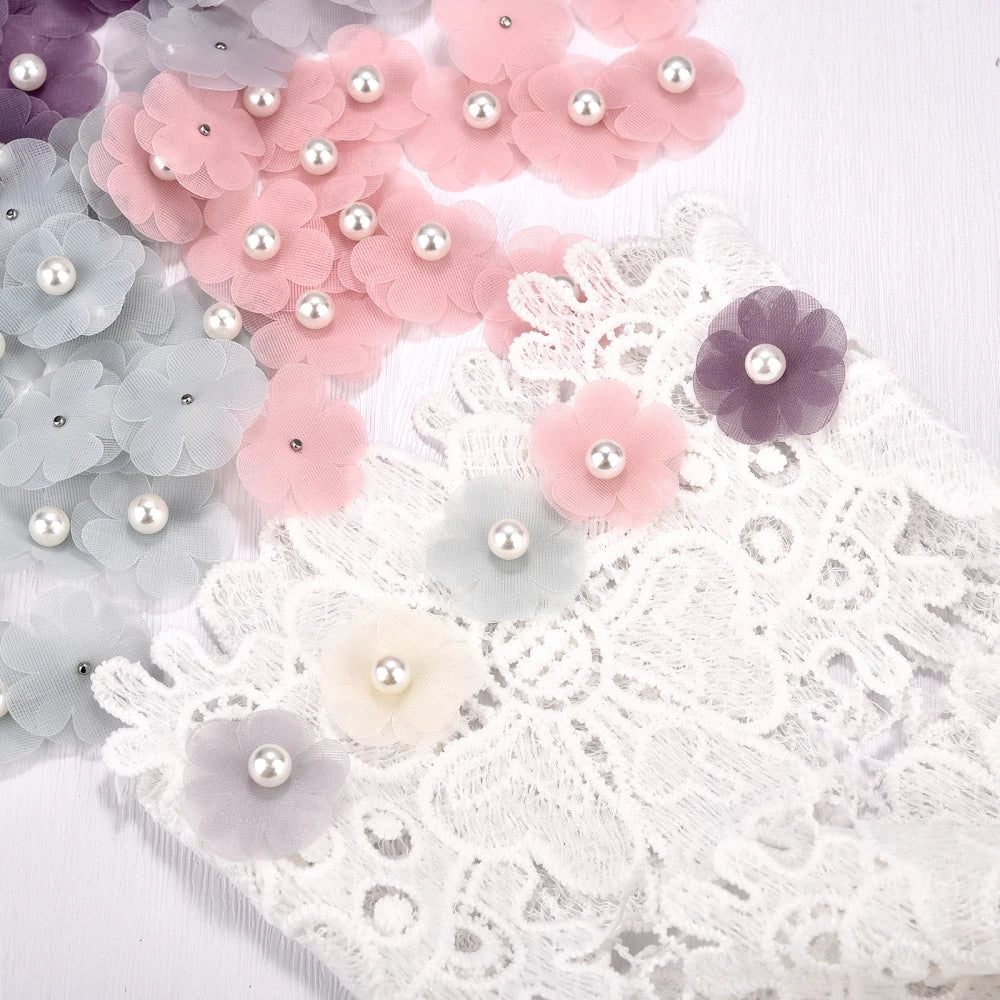 10Pcs Organza Daisy Artificial Flowers Clothing Repair Patch Appliques For Wedding Dress Bag Decoration DIY Sewing Accessories