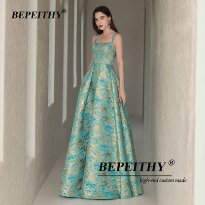 BEPEITHY A-Line Elegant Green Prom Dresses Sleeveless Wedding Party Gown Formal Occasion Floor Length Evening Dress Luxury 2023