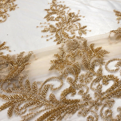 New bridal fabric heavy beads embroidery wedding dress lace fabric beautiful patterns gown lace ivory gown lace