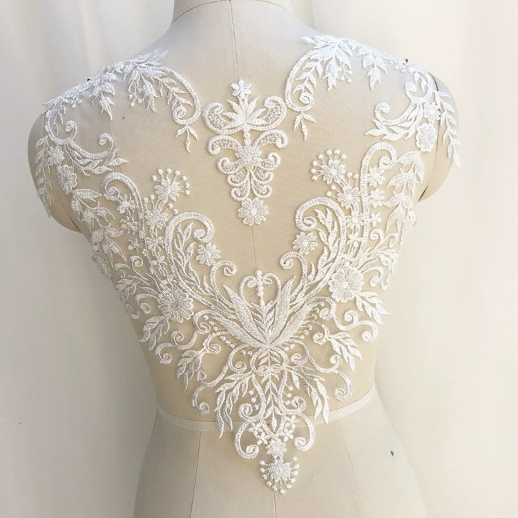 Pure White French Lace Beads 3D Wedding Dress Applique DIY Bridal Headdress Ivory White Lace Collar Lace Fabric Patch RS1234