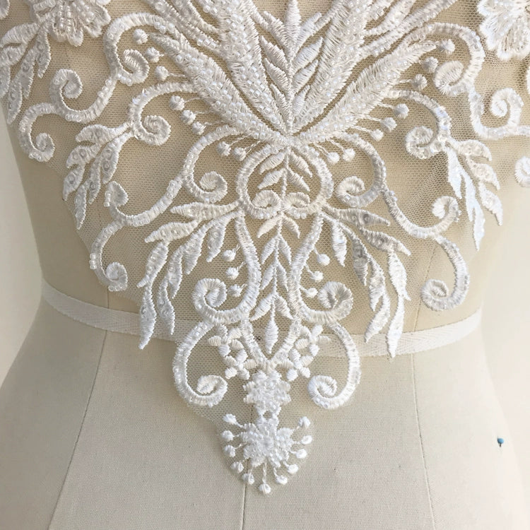 Applique 3D en dentelle française blanche pure pour robe de mariée, coiffure de mariée à faire soi-même, col en dentelle blanche ivoire, patch en tissu de dentelle RS1234