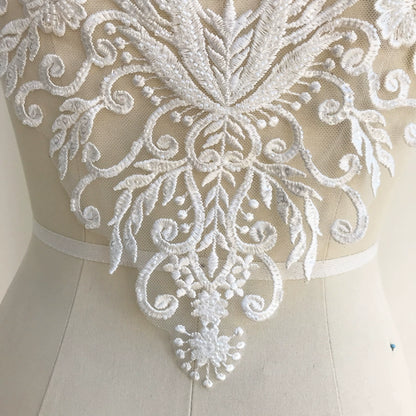 Pure White French Lace Beads 3D Wedding Dress Applique DIY Bridal Headdress Ivory White Lace Collar Lace Fabric Patch RS1234