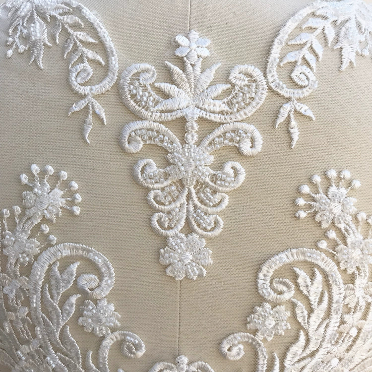 Applique 3D en dentelle française blanche pure pour robe de mariée, coiffure de mariée à faire soi-même, col en dentelle blanche ivoire, patch en tissu de dentelle RS1234