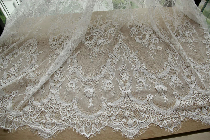 3M / Lot French Eyelash Lace Fabric 150cm White Black Diy Exquisite Lace Embroidery Clothes Wedding Dress Accessories RS702