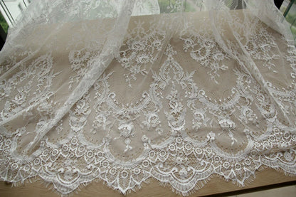 3M / Lot French Eyelash Lace Fabric 150cm White Black Diy Exquisite Lace Embroidery Clothes Wedding Dress Accessories RS702