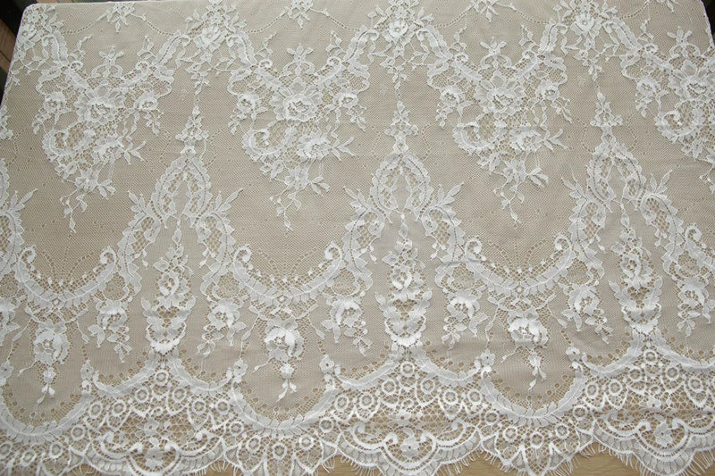 3M / Lot French Eyelash Lace Fabric 150cm White Black Diy Exquisite Lace Embroidery Clothes Wedding Dress Accessories RS702