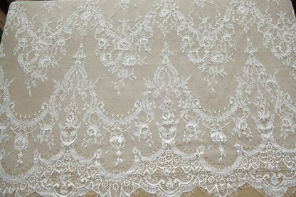 Tissu en dentelle à cils français 3M / Lot 150cm Blanc Noir Bricolage Exquis Dentelle Broderie Vêtements Robe De Mariée Accessoires RS702