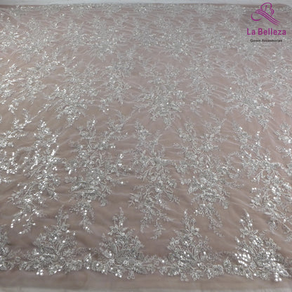 La Belleza 2021 Nouvelle mode mariée, tissu en dentelle ivoire, tissu en dentelle pour robe de mariée à perles blanc cassé 47'' largeur 1 yard