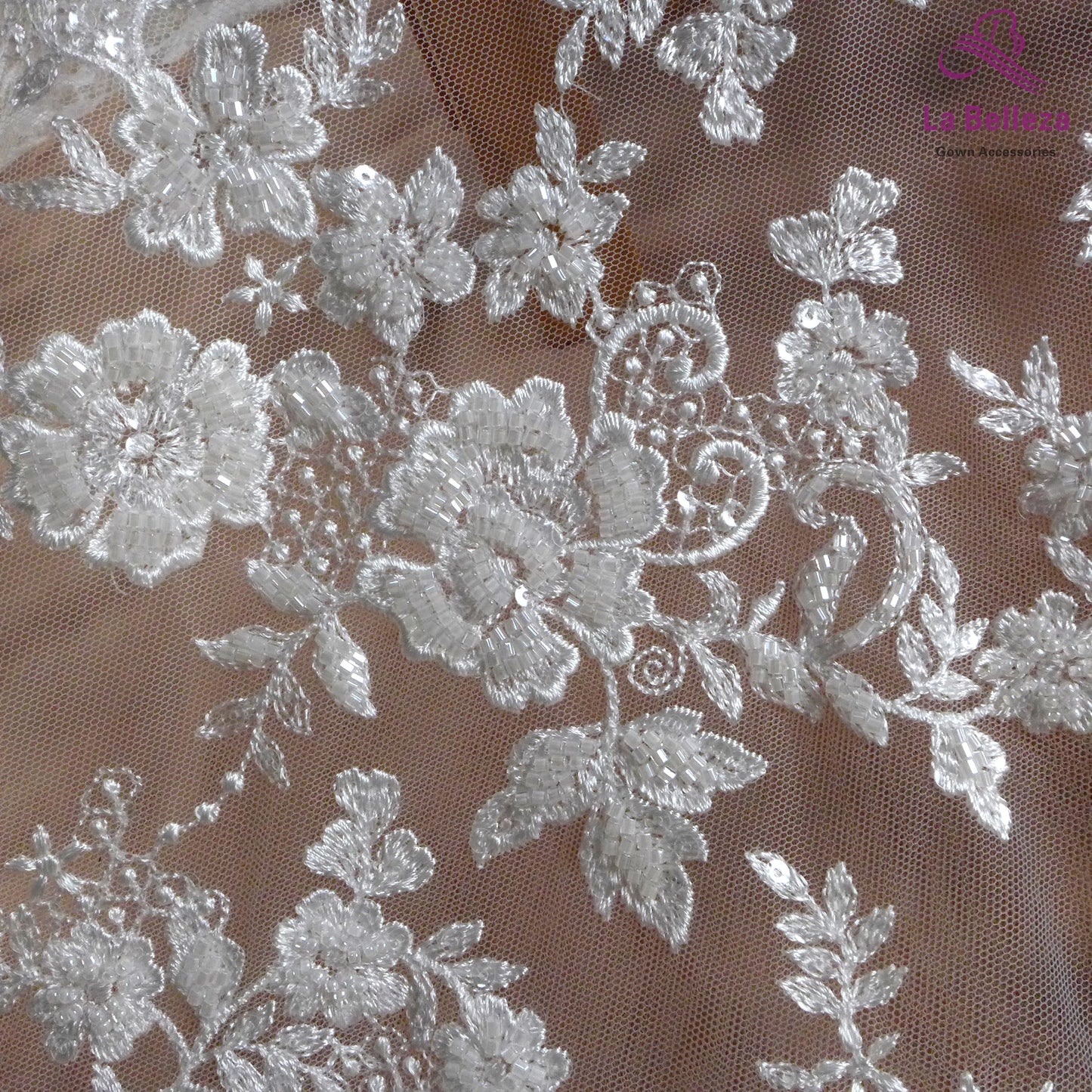 1 yard high quality white Heavy beaded sequin fabric floral pattern Lace fabric wedding dress cut