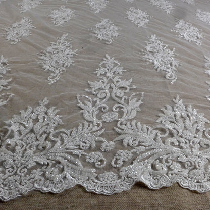 New bridal fabric heavy beads embroidery wedding dress lace fabric beautiful patterns gown lace ivory gown lace