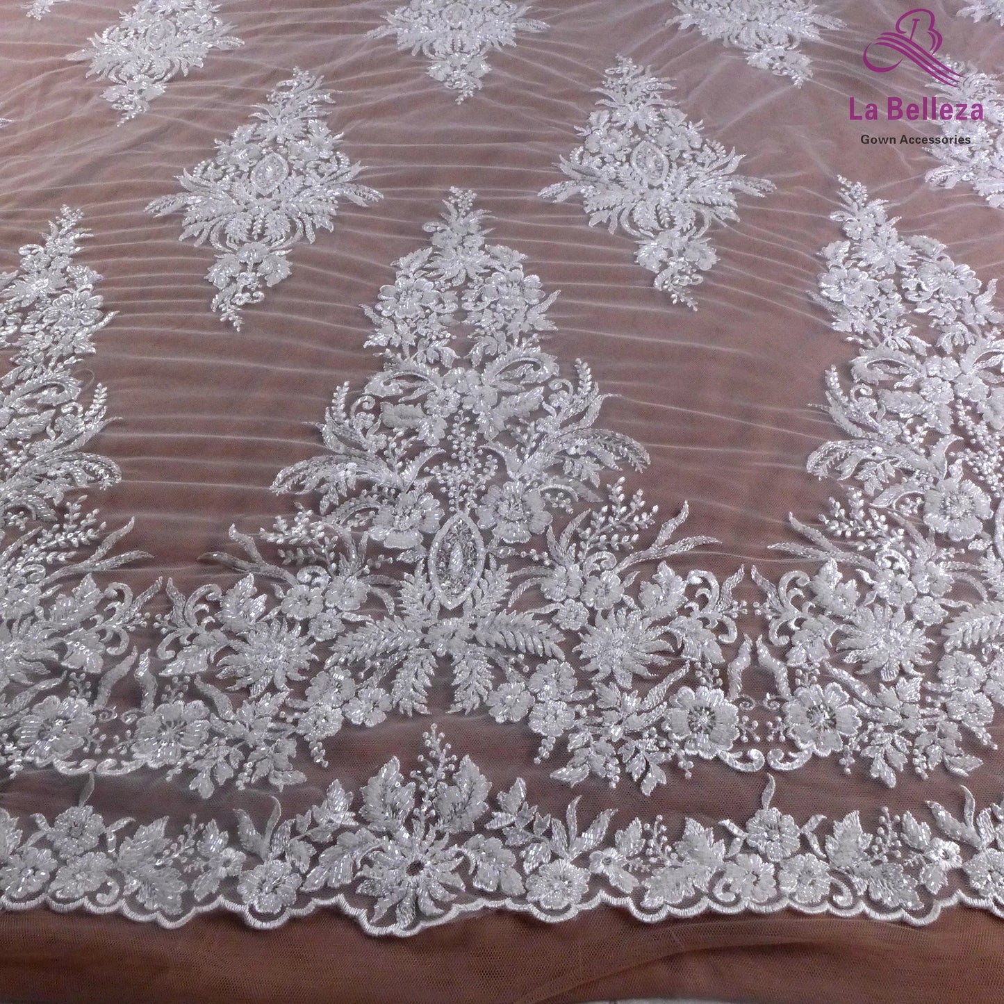 La Belleza 2021 New fashion bridal,Pure white /ivory lace fabric,off white beading wedding dress lace fabric 47'' width 1 yard