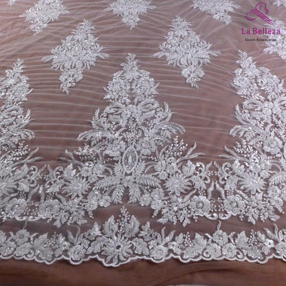 La Belleza 2021 Nouvelle mode de mariée, tissu en dentelle blanc pur / ivoire, tissu en dentelle de robe de mariée à perles blanc cassé 47 '' de largeur 1 yard