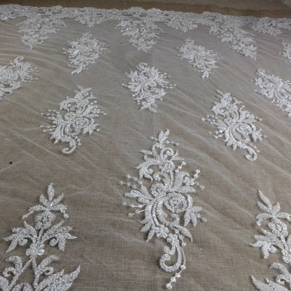 New bridal fabric heavy beads embroidery wedding dress lace fabric beautiful patterns gown lace ivory gown lace