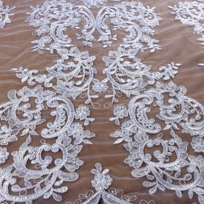 High quality Black large pattern on tulle embroidery lace fabric wedding dress/high-end dress lace fabric by yard