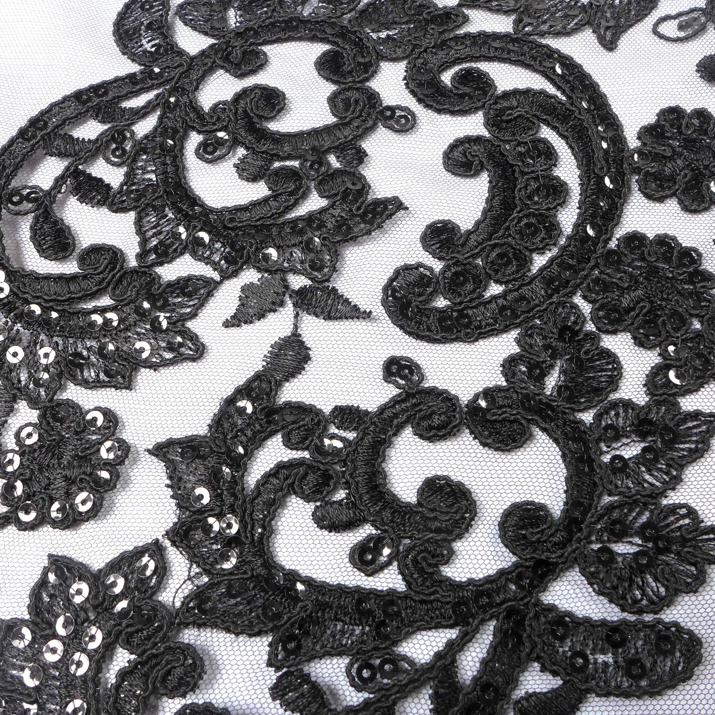 High quality Black large pattern on tulle embroidery lace fabric wedding dress/high-end dress lace fabric by yard