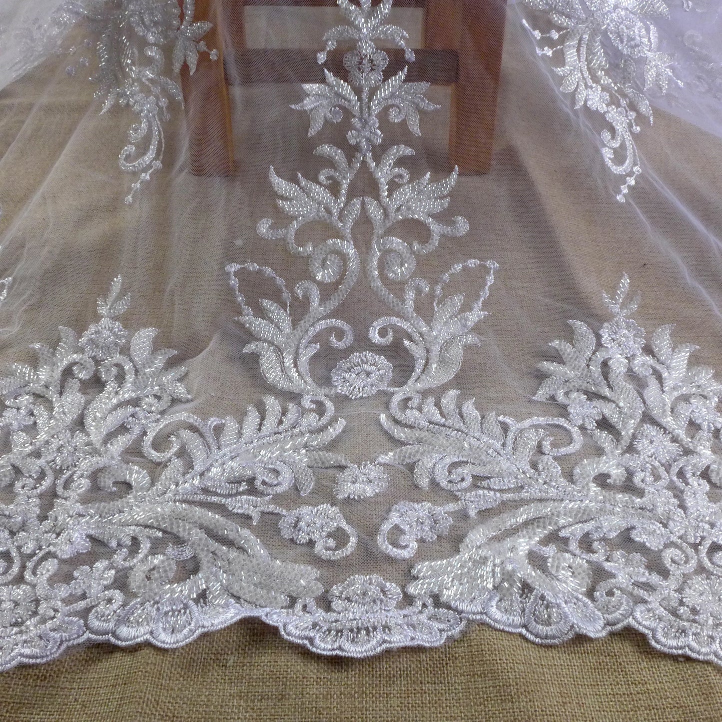 New bridal fabric heavy beads embroidery wedding dress lace fabric beautiful patterns gown lace ivory gown lace