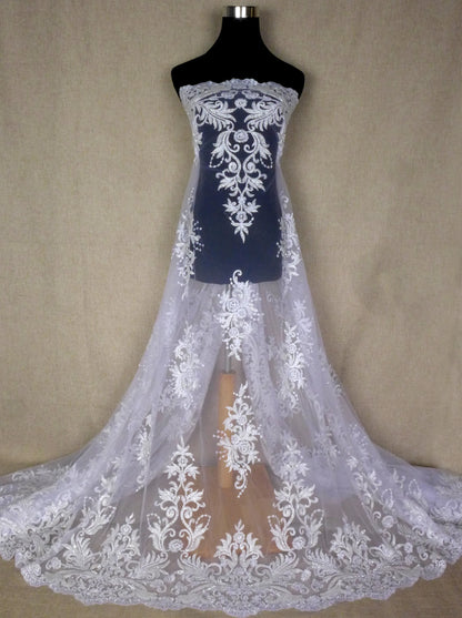 New bridal fabric heavy beads embroidery wedding dress lace fabric beautiful patterns gown lace ivory gown lace