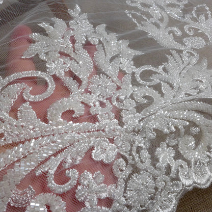 New bridal fabric heavy beads embroidery wedding dress lace fabric beautiful patterns gown lace ivory gown lace