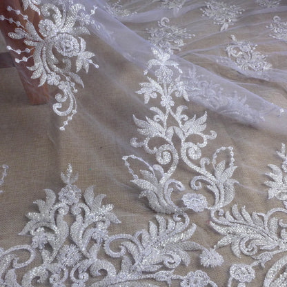 New bridal fabric heavy beads embroidery wedding dress lace fabric beautiful patterns gown lace ivory gown lace