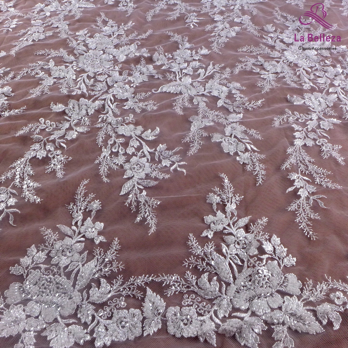 La Belleza 2021 Nouvelle mode mariée, tissu en dentelle ivoire, tissu en dentelle pour robe de mariée à perles blanc cassé 47'' largeur 1 yard