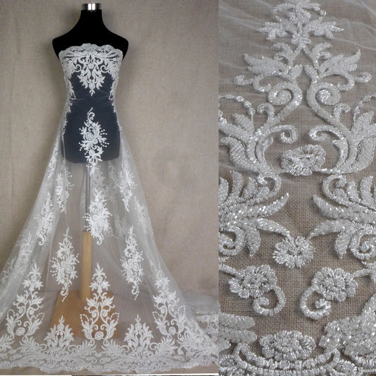 New bridal fabric heavy beads embroidery wedding dress lace fabric beautiful patterns gown lace ivory gown lace