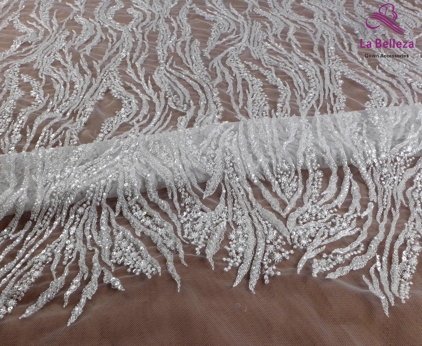 Noble white beaded sequin embroidered fabric long for lace wedding dresses