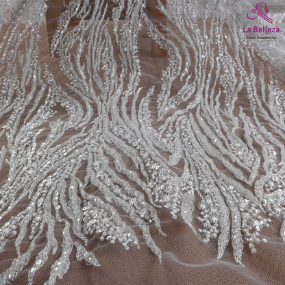 Noble white beaded sequin embroidered fabric long for lace wedding dresses