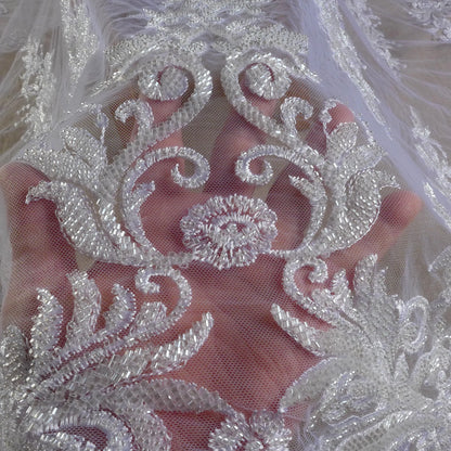 New bridal fabric heavy beads embroidery wedding dress lace fabric beautiful patterns gown lace ivory gown lace