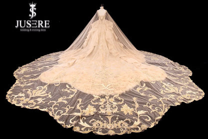 Robe de mariée luxueuse en or JUSERE, sans bretelles, dos nu, cathédrale/train royal, robes de bal de mariée, robes de princesse, robe de mariée