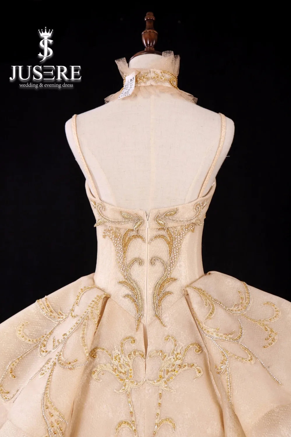 Robe de mariée luxueuse en or JUSERE, sans bretelles, dos nu, cathédrale/train royal, robes de bal de mariée, robes de princesse, robe de mariée