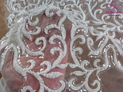 La Belleza 2021 fashion bridal lace,long patterns lace fabric,ivory beading wedding dress lace fabric 43'' width 1 yard