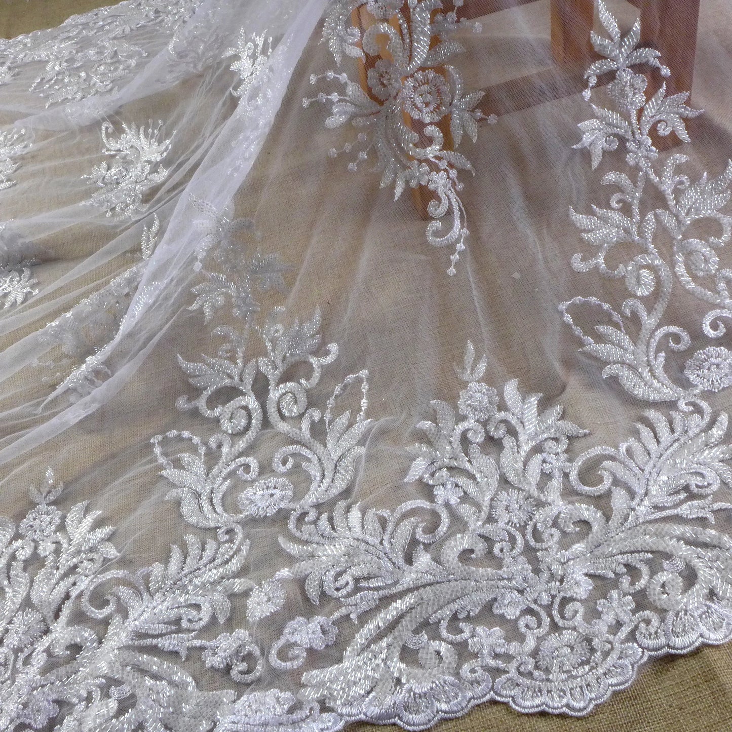 New bridal fabric heavy beads embroidery wedding dress lace fabric beautiful patterns gown lace ivory gown lace