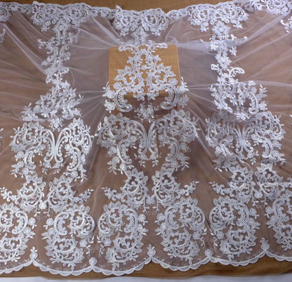 Tissu en dentelle brodée à gros motifs noirs de haute qualité pour robe de mariée/tissu en dentelle pour robe haut de gamme au mètre