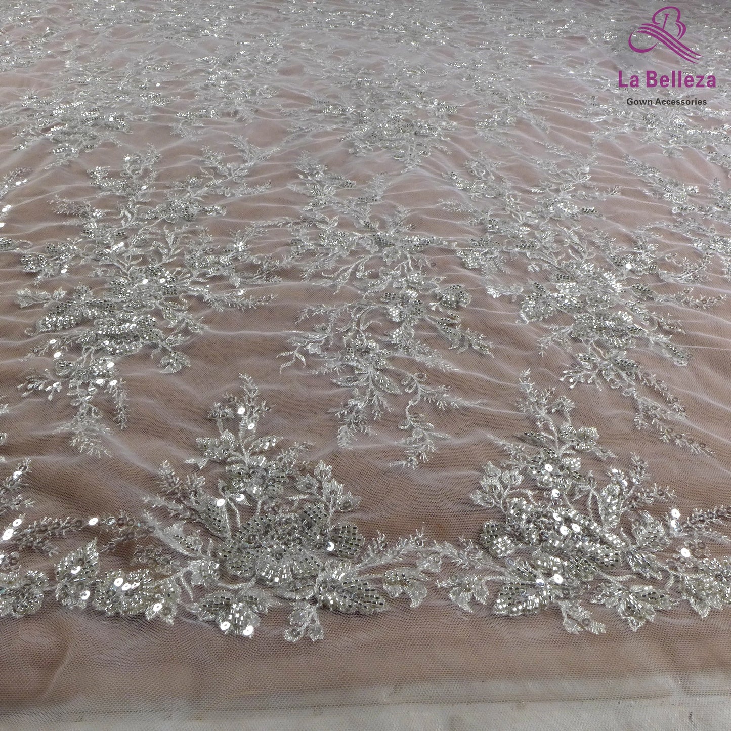 La Belleza 2021 Nouvelle mode mariée, tissu en dentelle ivoire, tissu en dentelle pour robe de mariée à perles blanc cassé 47'' largeur 1 yard