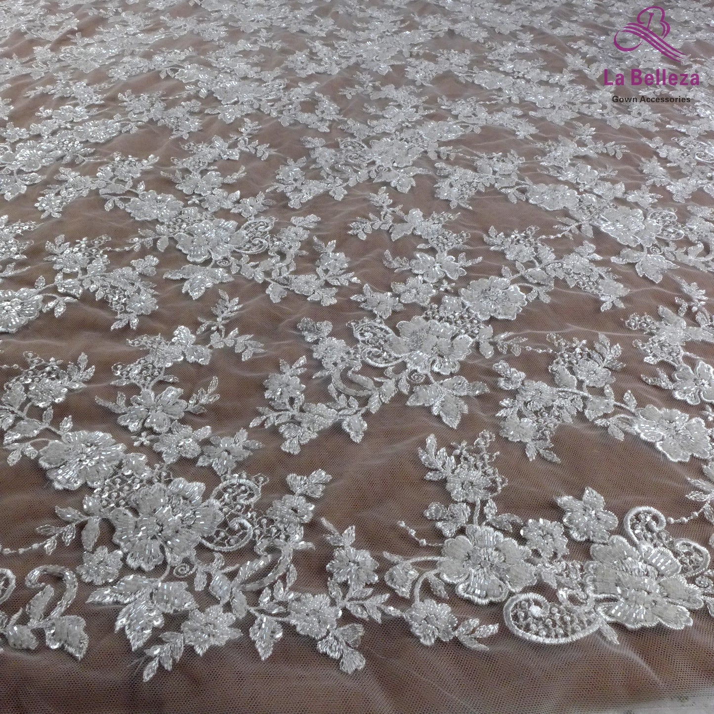 1 yard high quality white Heavy beaded sequin fabric floral pattern Lace fabric wedding dress cut