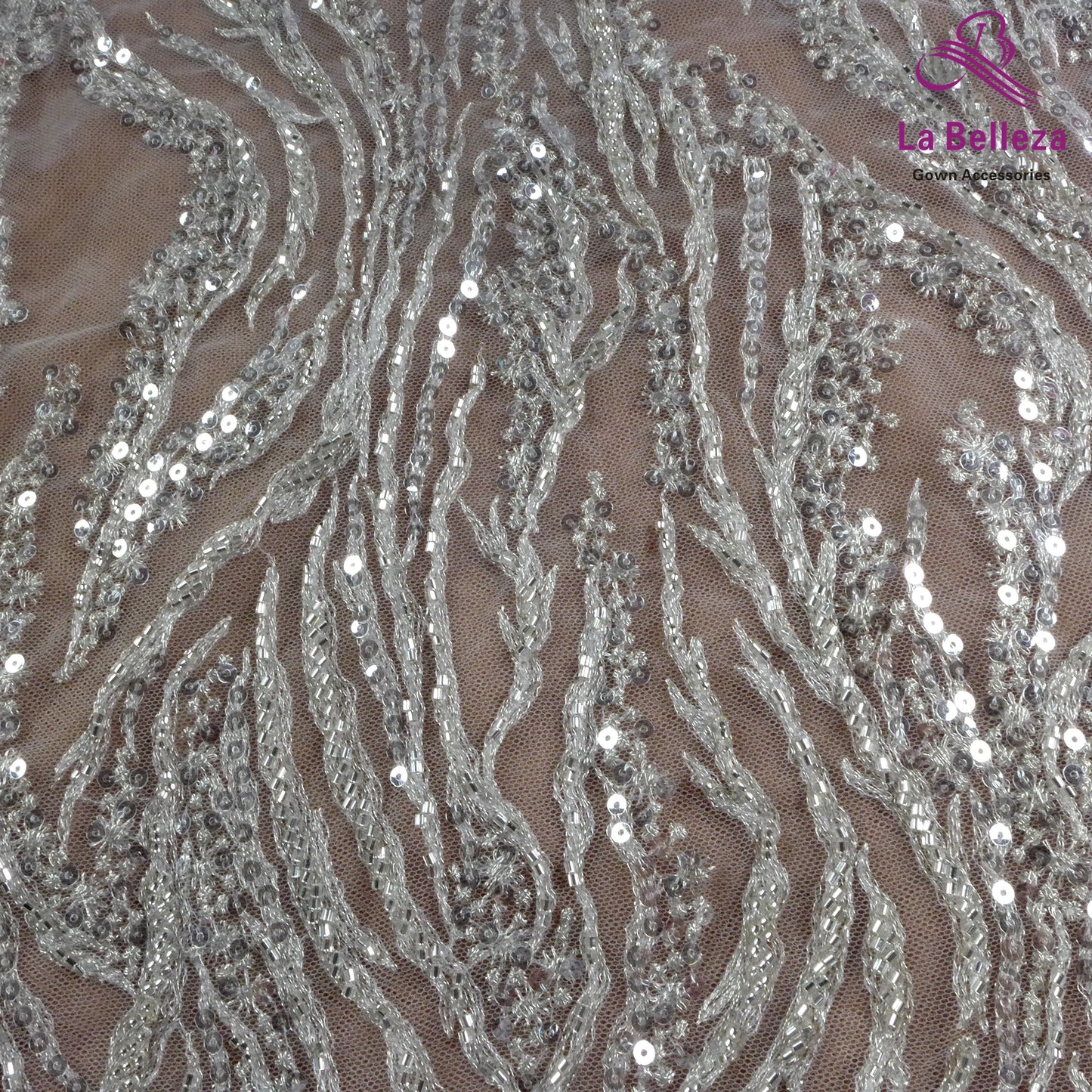 Noble white beaded sequin embroidered fabric long for lace wedding dresses