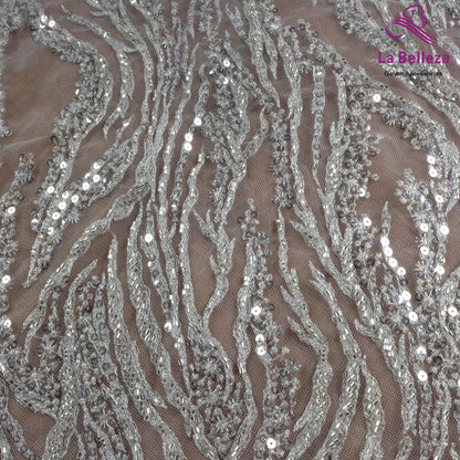 Noble white beaded sequin embroidered fabric long for lace wedding dresses