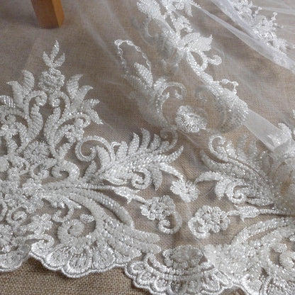 New bridal fabric heavy beads embroidery wedding dress lace fabric beautiful patterns gown lace ivory gown lace