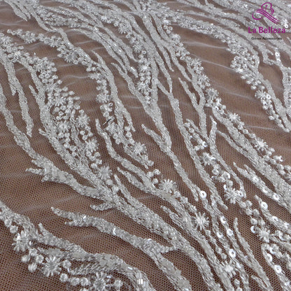 Noble white beaded sequin embroidered fabric long for lace wedding dresses