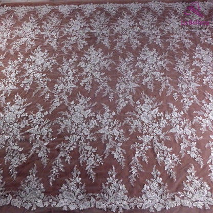 La Belleza 2021 Nouvelle mode mariée, tissu en dentelle ivoire, tissu en dentelle pour robe de mariée à perles blanc cassé 47'' largeur 1 yard